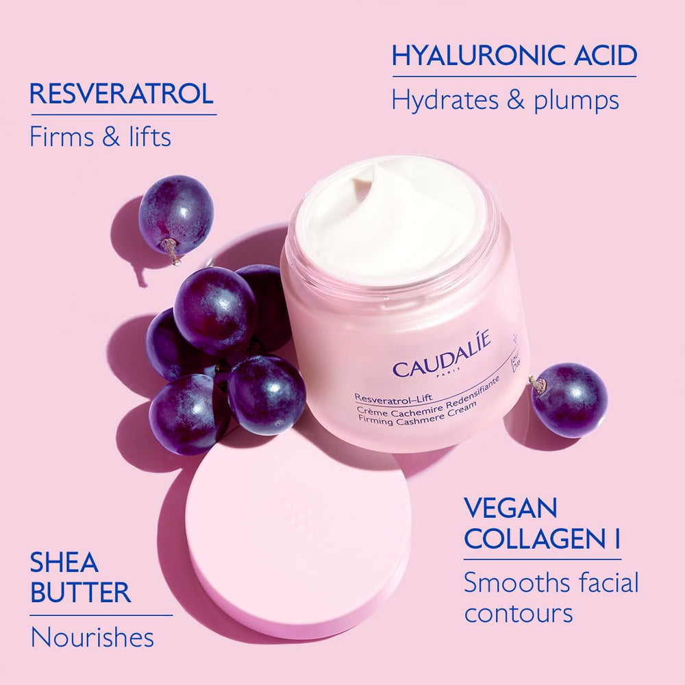 Caudalie Resveratrol-Lift product in-use image highlighting gentle anti-aging benefits.