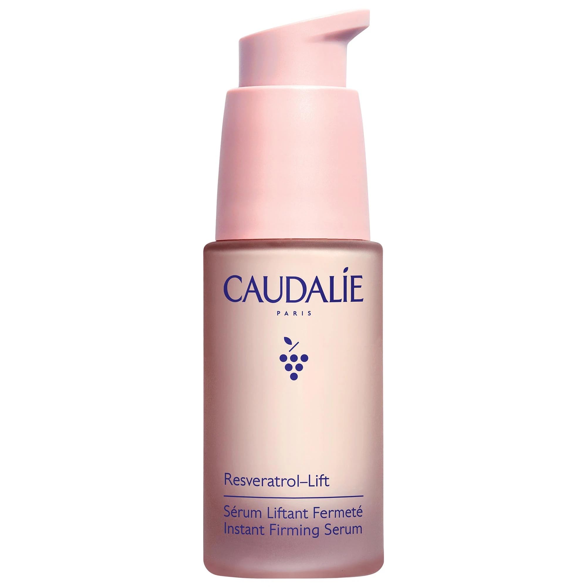 Caudalie Resveratrol Lift serum bottle on vanity for daily use.