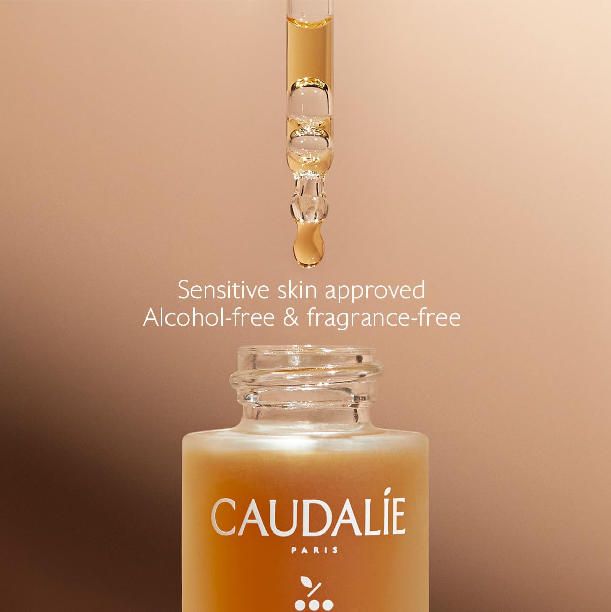 Caudalie Self-Tan Sun Drops close-up highlights grape water in formula.