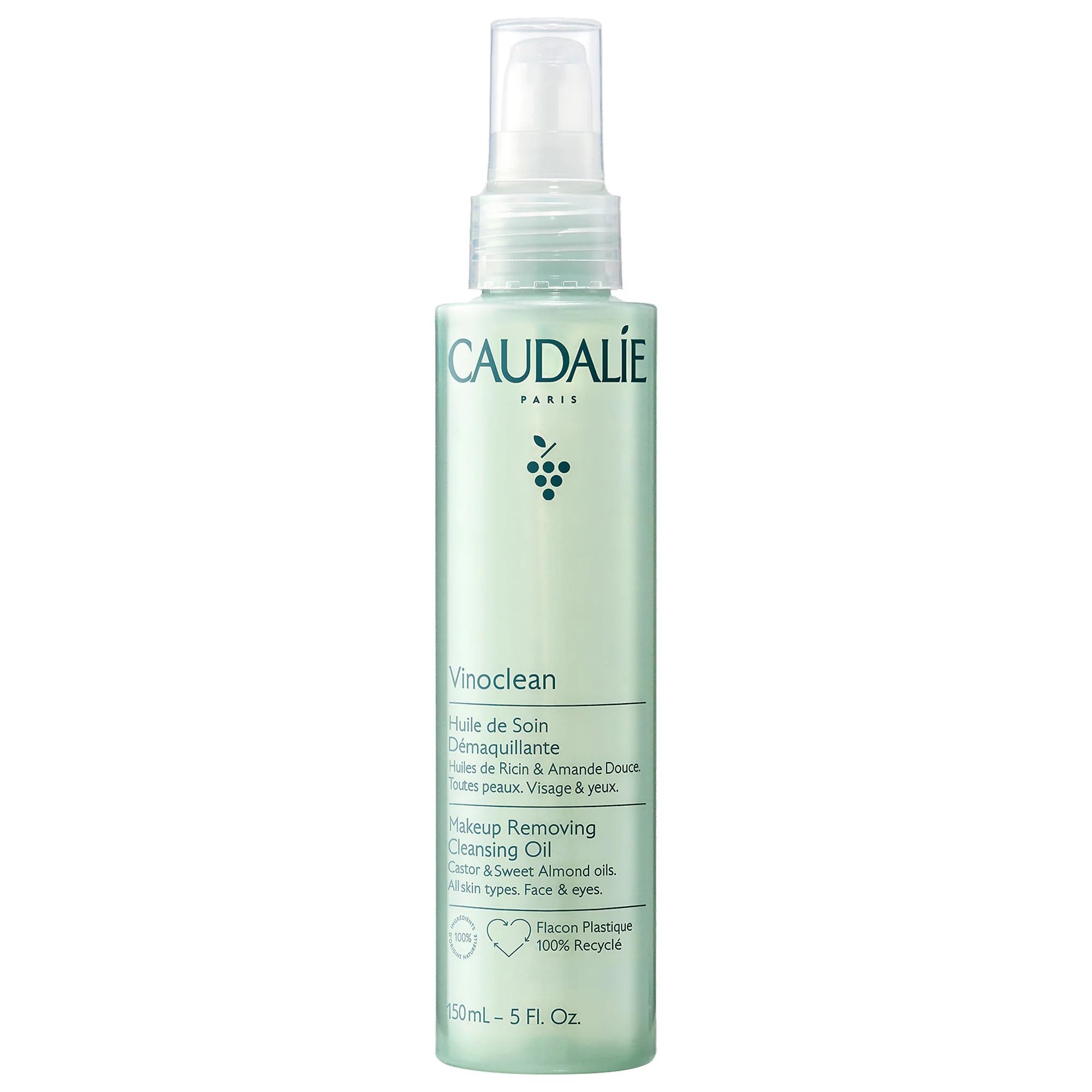Caudalie Vinoclean bottle with pump for fast makeup removal.