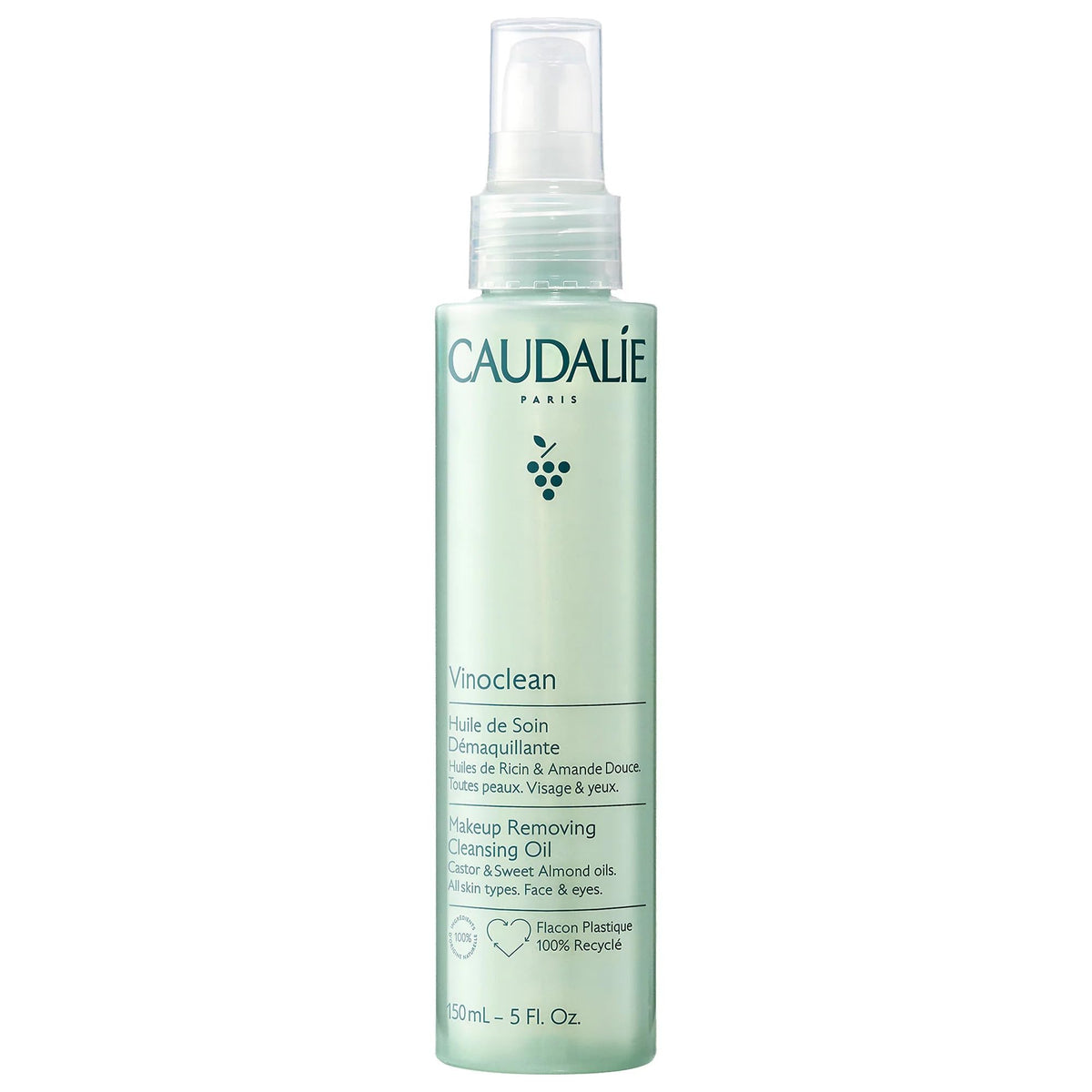 Caudalie Vinoclean bottle with pump for fast makeup removal.