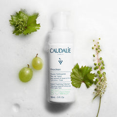 Caudalie Vinoclean foaming-lather closeup showing rich foam for makeup removal.
