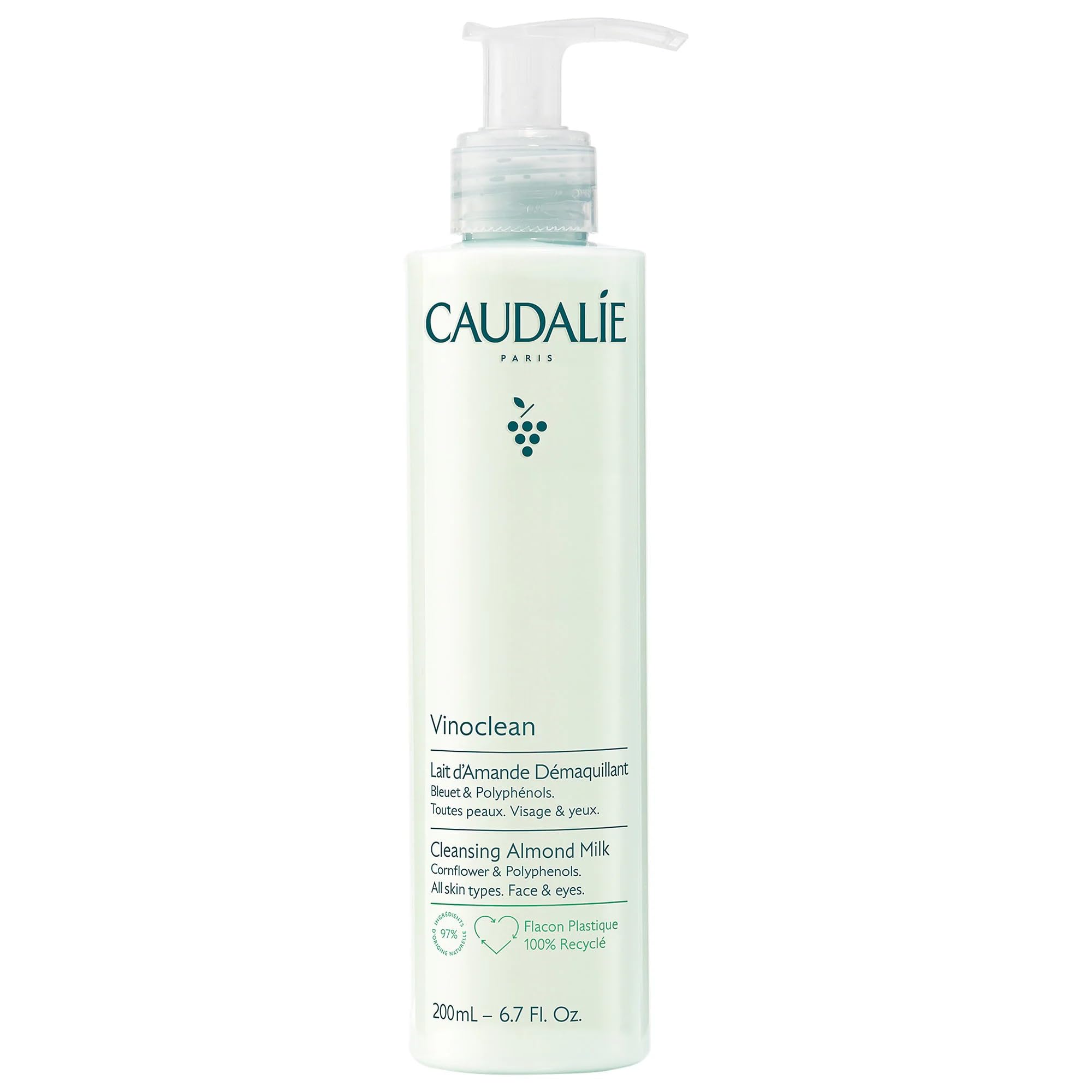 Caudalie Vinoclean bottle pour for gentle cleansing and soft skin.