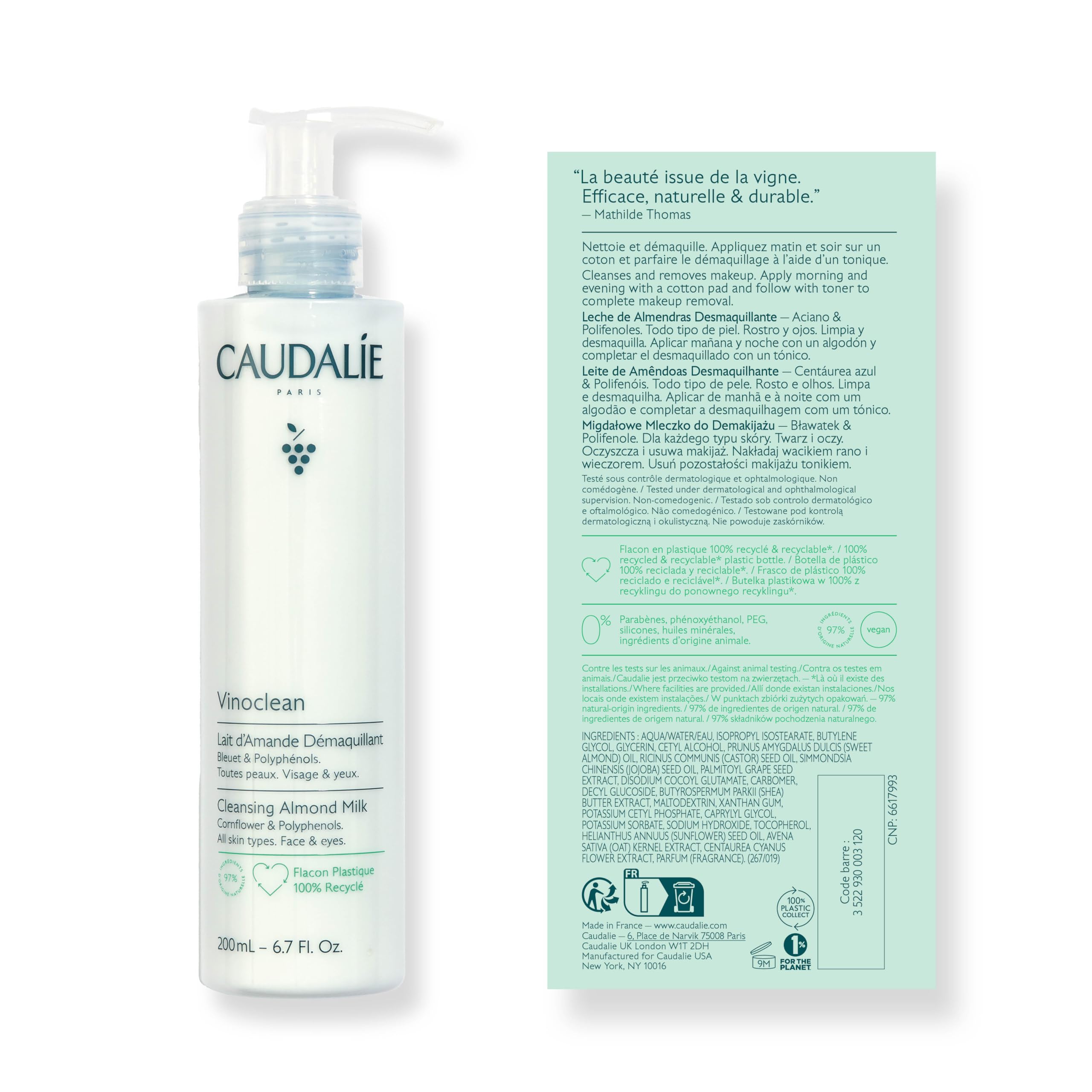 200ml bottle packaging with clean, premium Caudalie branding.