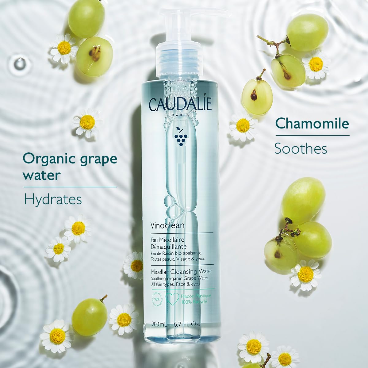 Caudalie Vinoclean Micellar Water chamomile ingredient focus soothing tired skin