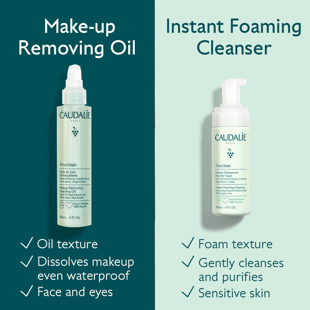 Waterproof makeup dissolves during removal with Vinoclean cleansing oil.