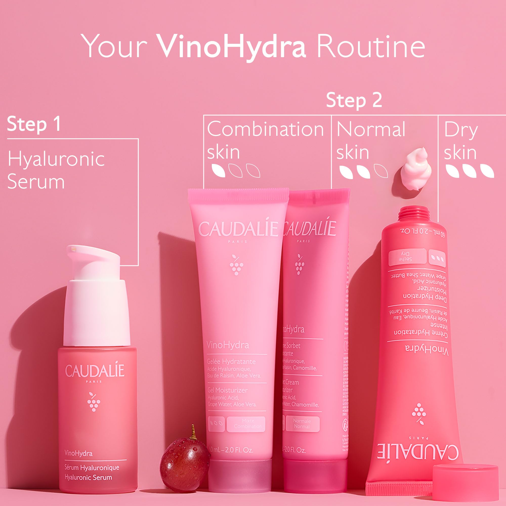 Caudalie VinoHydra packaging displays 60 mL bottle