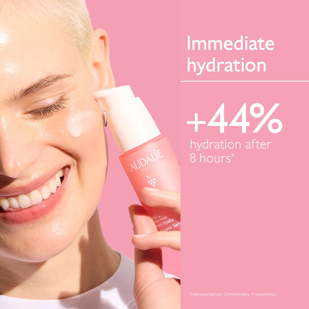 Caudalie VinoHydra serum grape water ingredient highlighting antioxidant hydration.