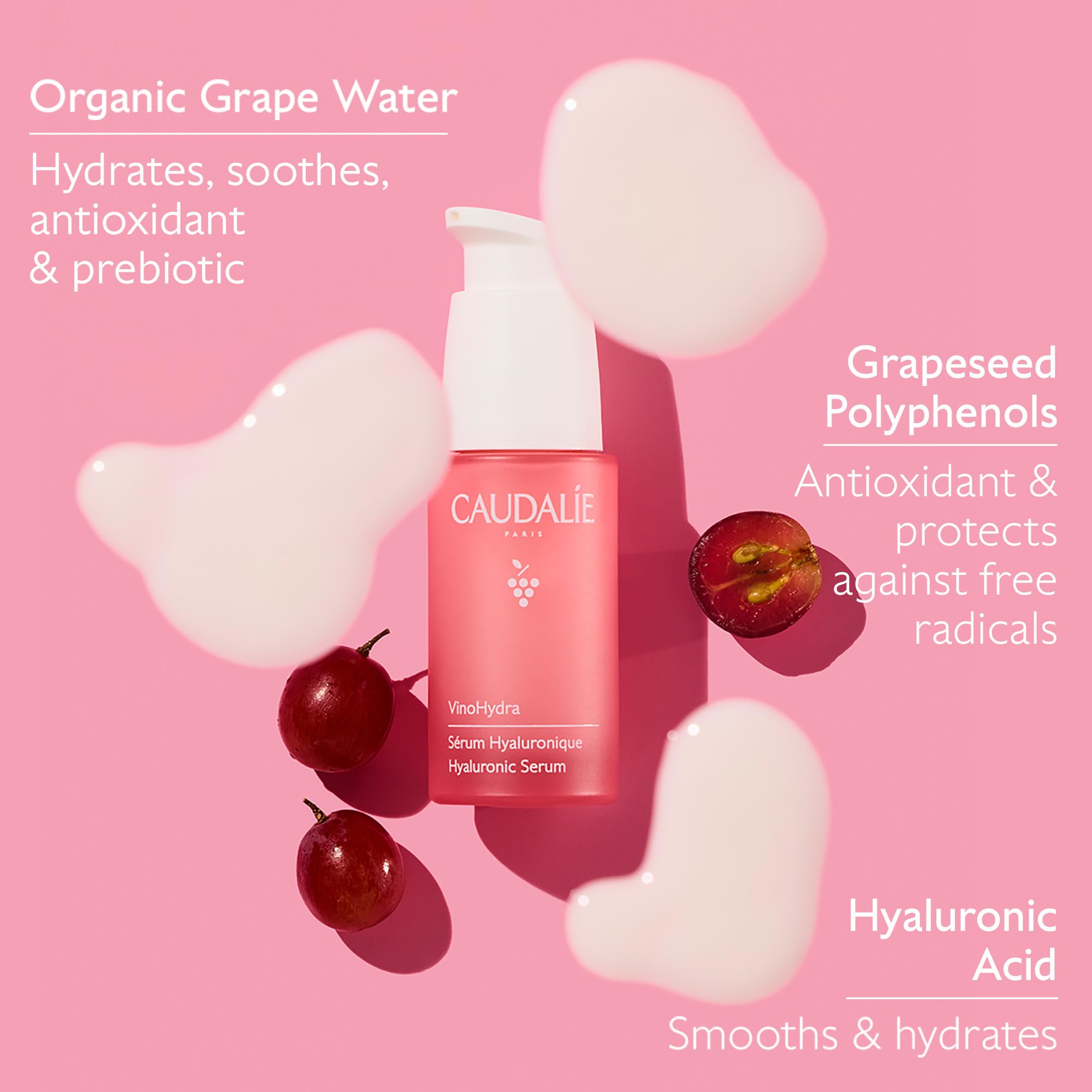 Caudalie VinoHydra serum texture swatch showing smooth, fast-absorbing feel.