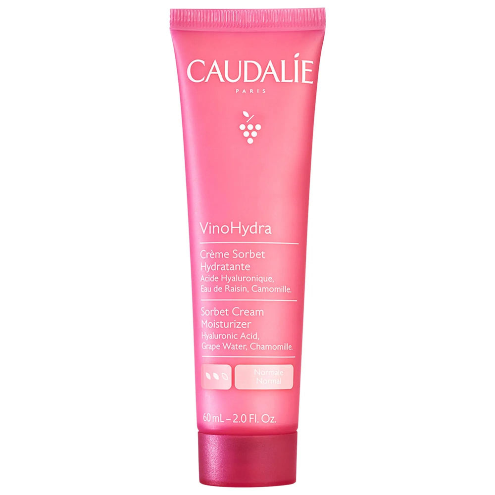 Caudalie VinoHydra Sorbet Cream jar highlights hydration for sensitive skin.