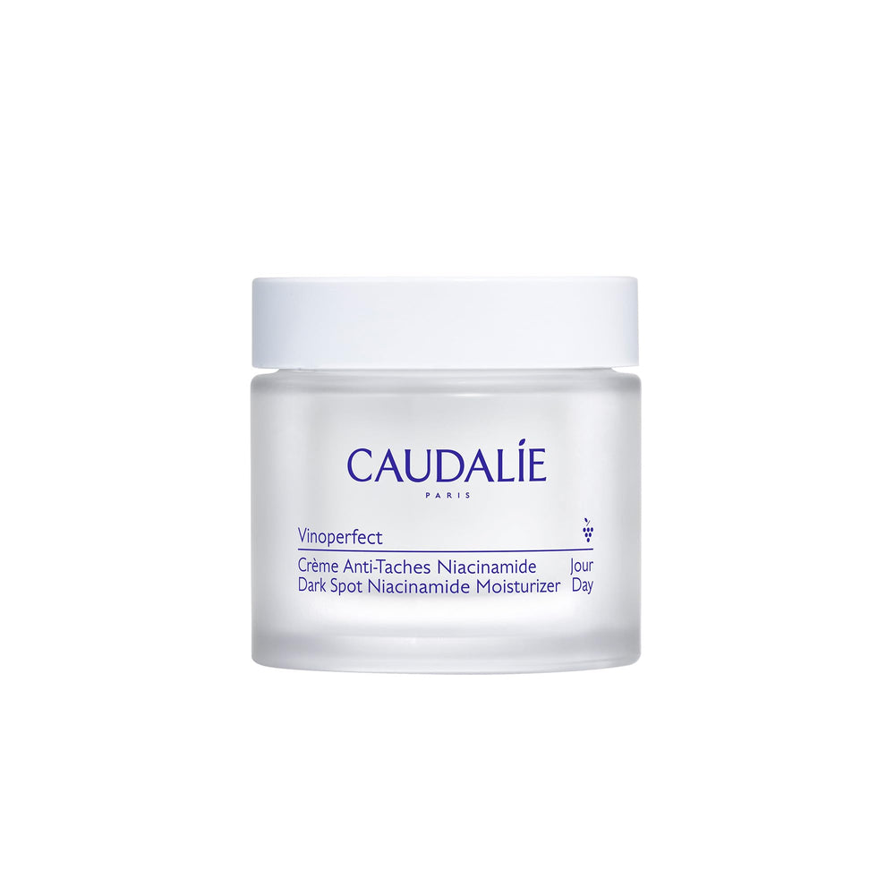 Caudalie Vinoperfect Brightening Moisturizer jar showing velvety texture for makeup prep
