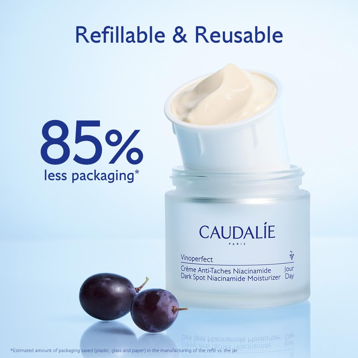 Caudalie packaging refill pod to reduce waste