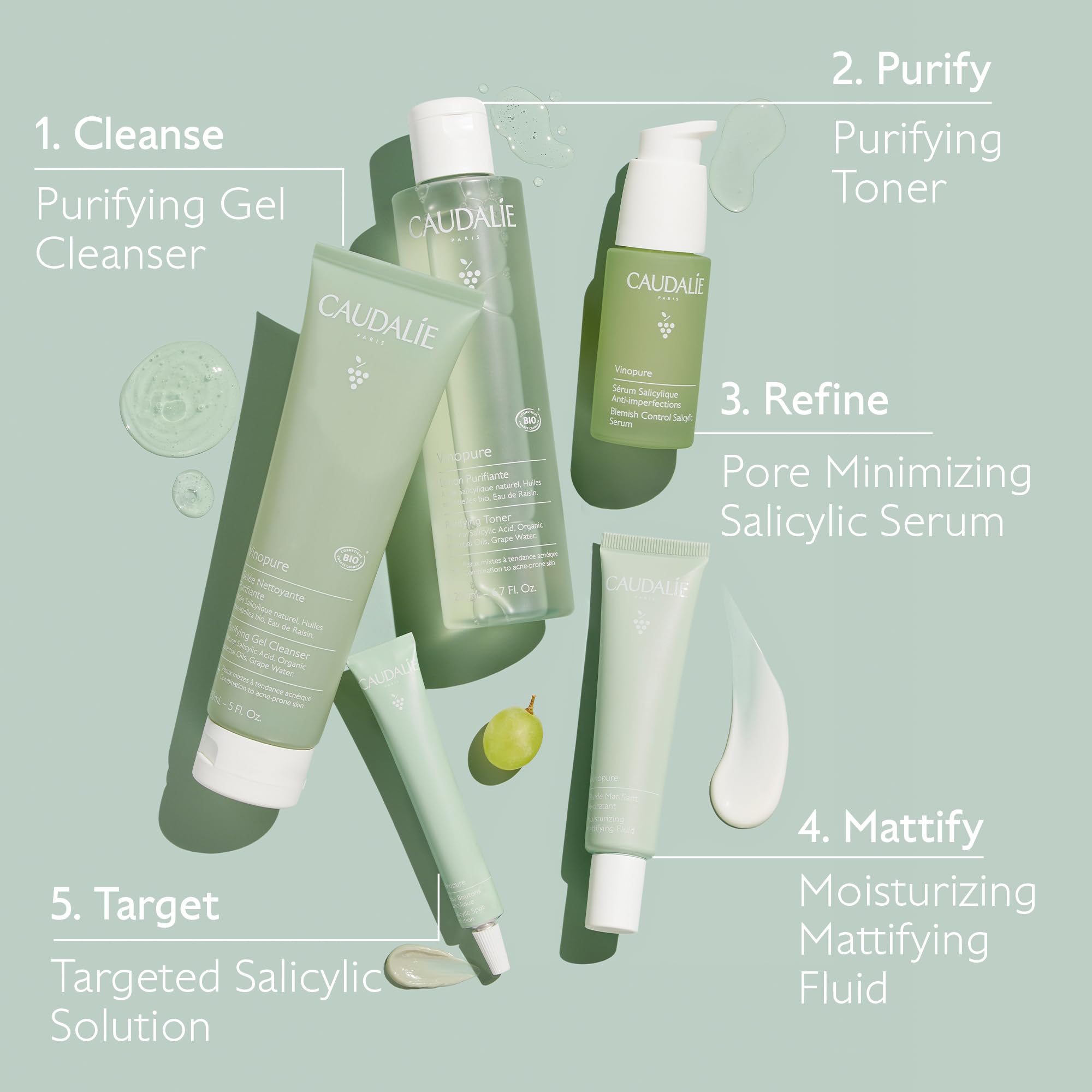 Caudalie Vinopure serum clinical results card hints at tightened pores.