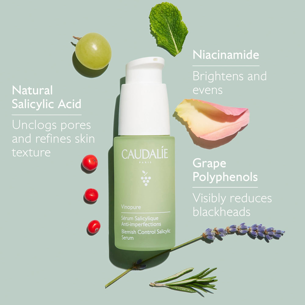 Caudalie Vinopure serum ingredient polyphenols emphasizes antioxidant protection for fresher skin.