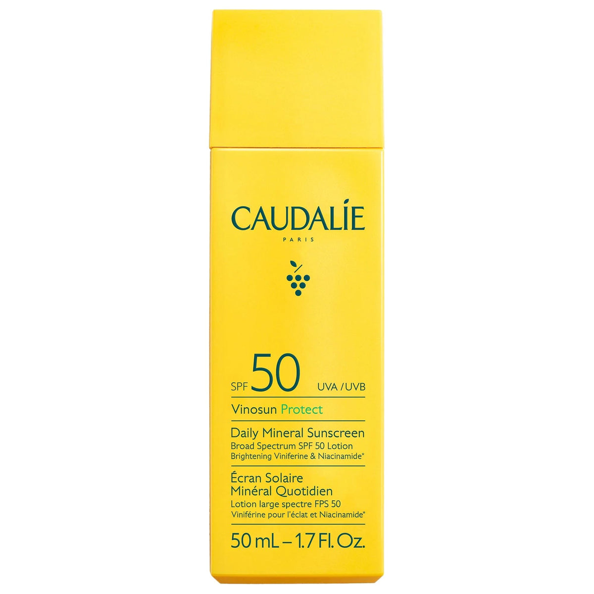 Caudalie Vinosun Protect sunscreen bottle for daily SPF50 protection