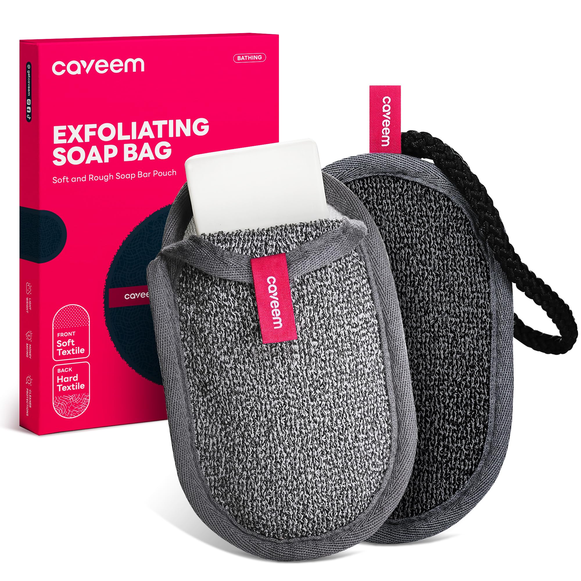 CAVEEM bolsa para jabón exfoliación dual, lado suave para rostro.