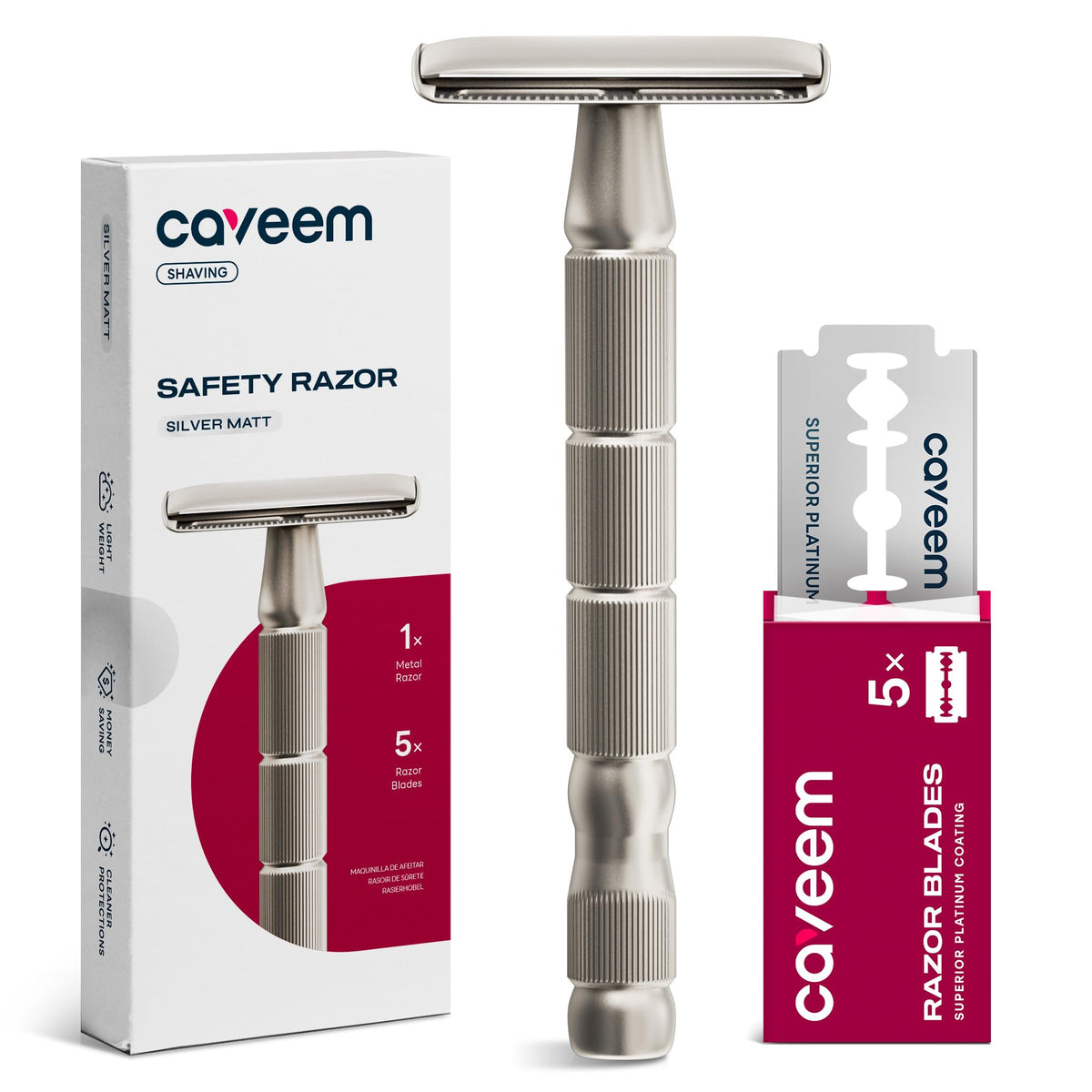 CAVEEM double-edge safety razor with durable metal body for daily grooming