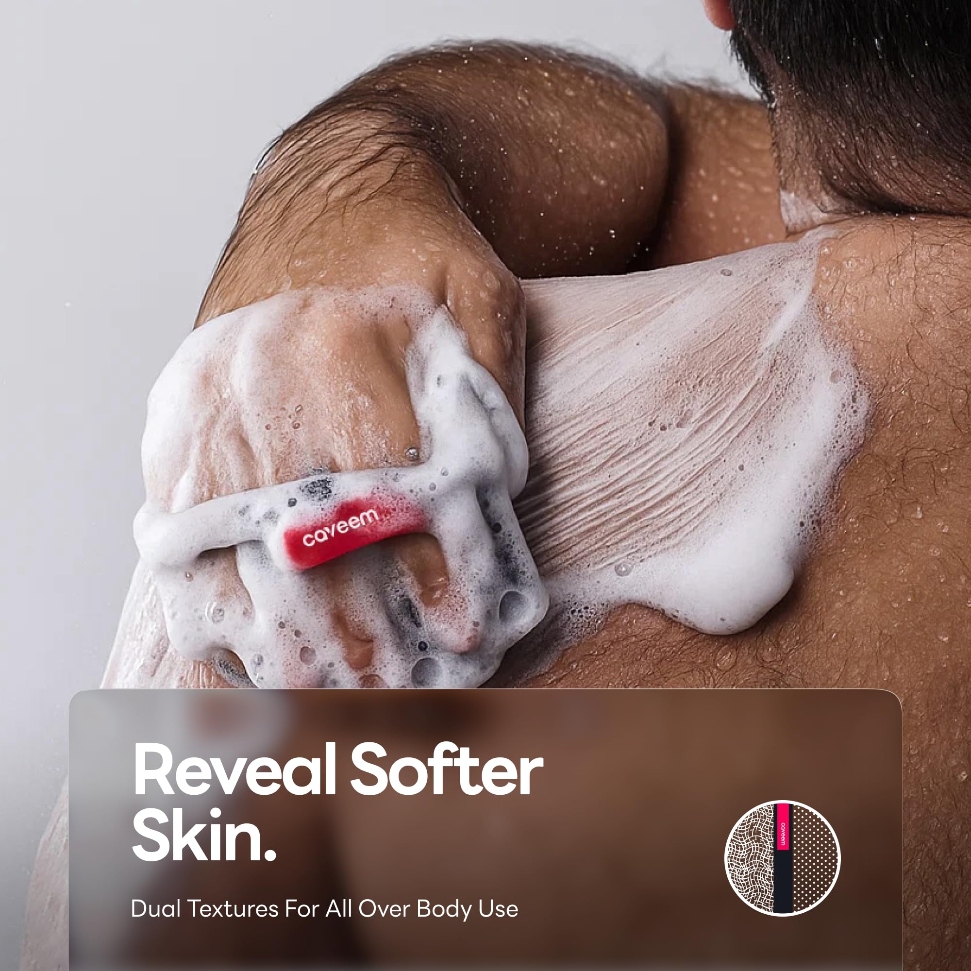 Caveem esponja exfoliante con correa para agarre cómodo.