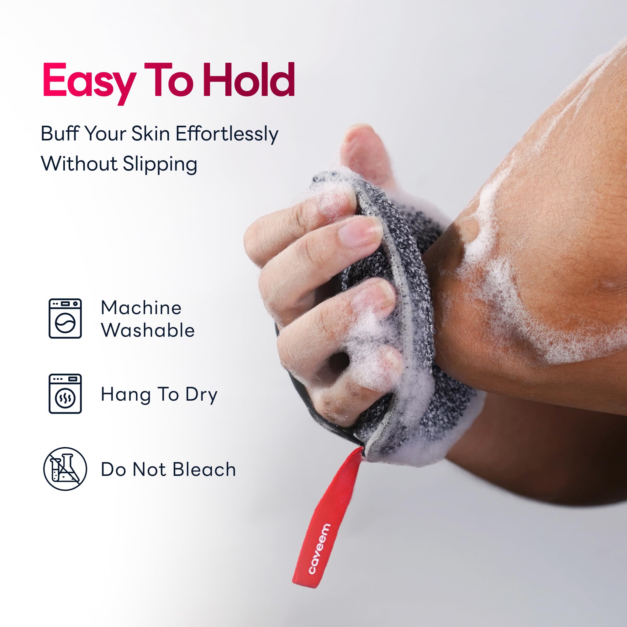 Caveem exfoliante compacto que seca rápido, ideal para casa, gimnasio o viaje.