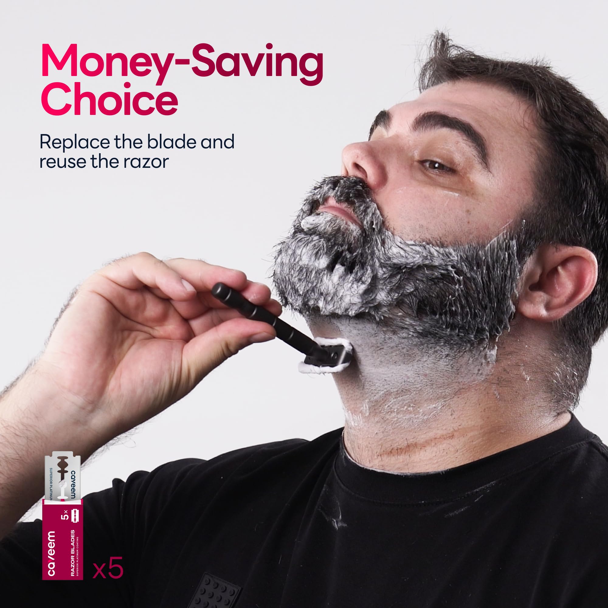 Polished metal body of CAVEEM razor conveys durability for daily grooming.