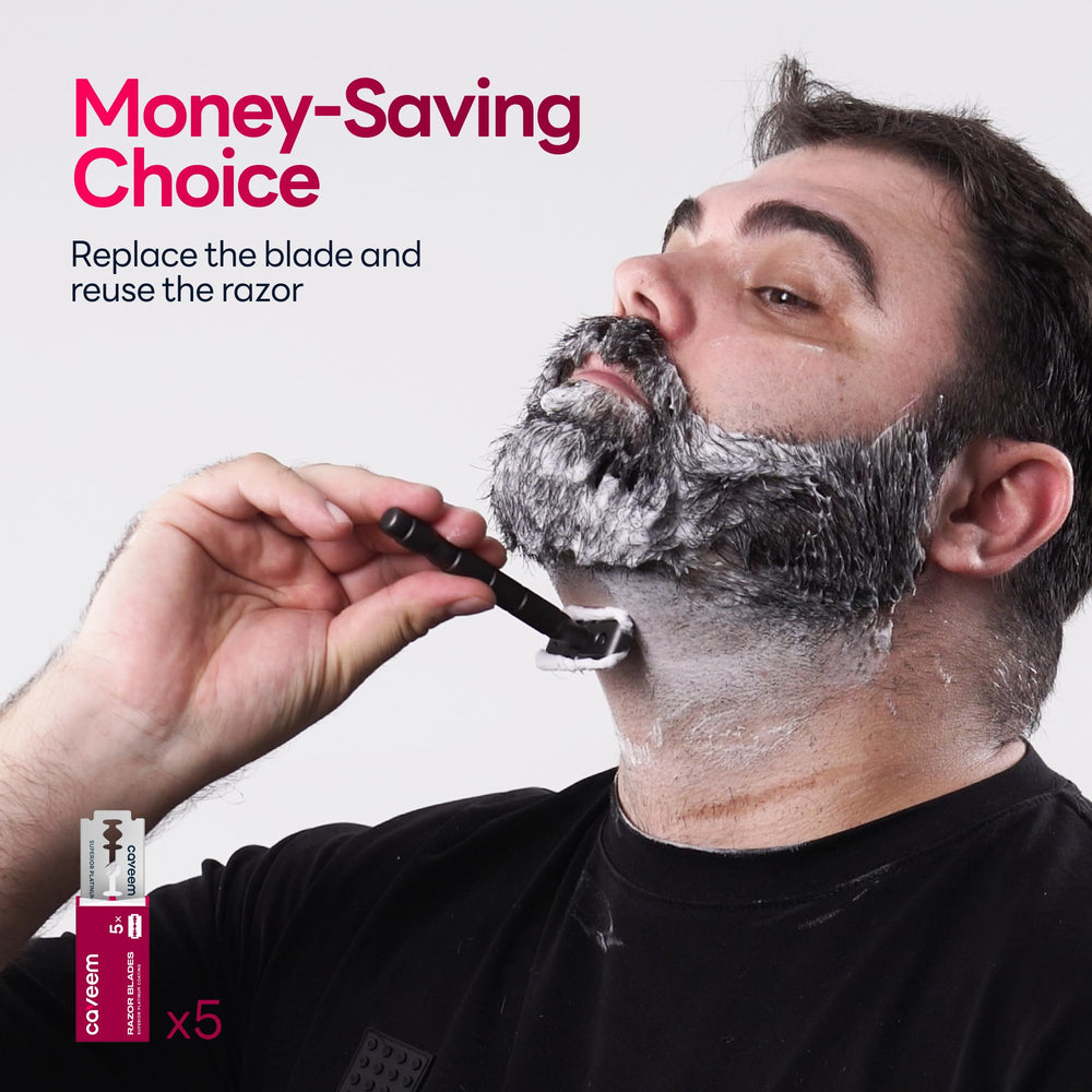 Polished metal body of CAVEEM razor conveys durability for daily grooming.