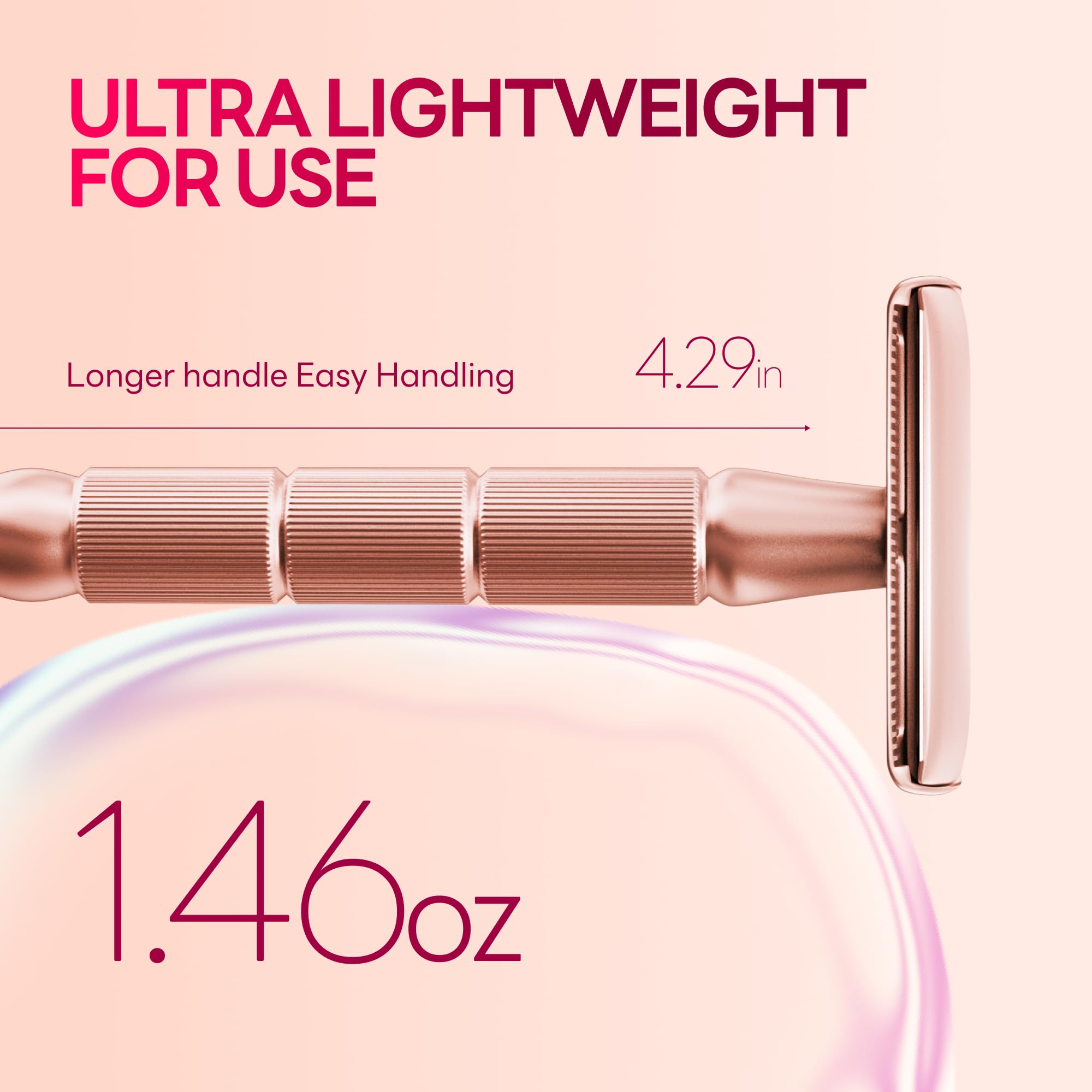 CAVEEM rose gold razor handle with textured grip for control.