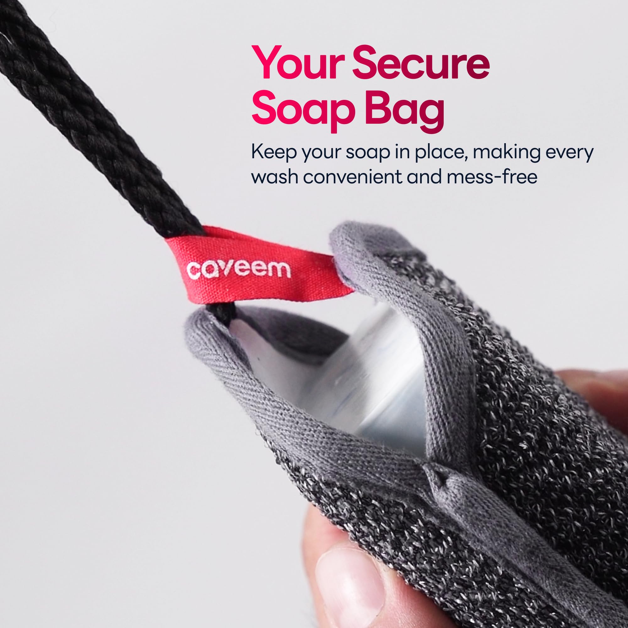 CAVEEM soap pouch foams quickly, enhancing shower lather.