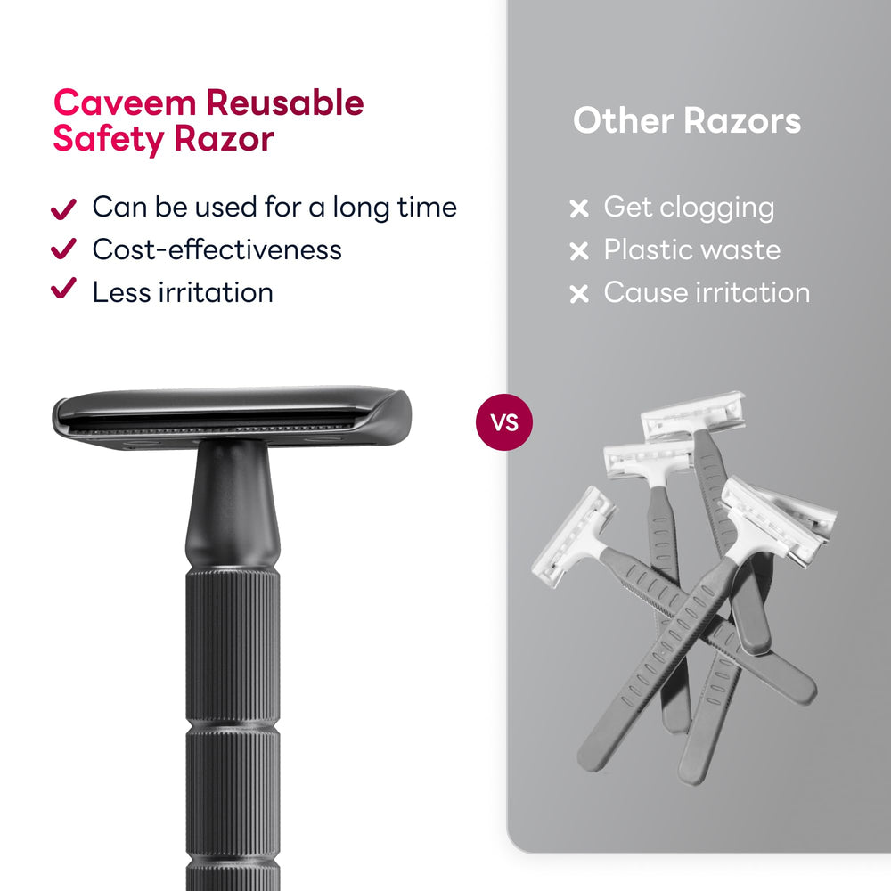CAVEEM travel razor in a compact case for on-the-go grooming.