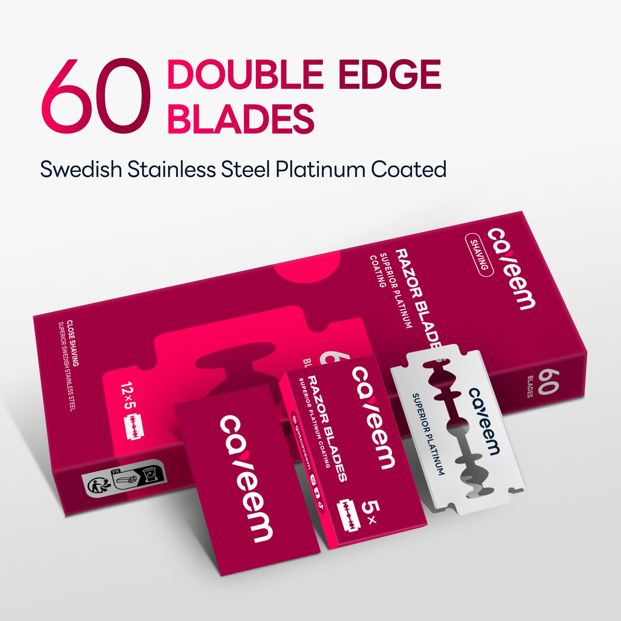 CAVEEM blades in wax-paper wrapped five-blade box for safe travel