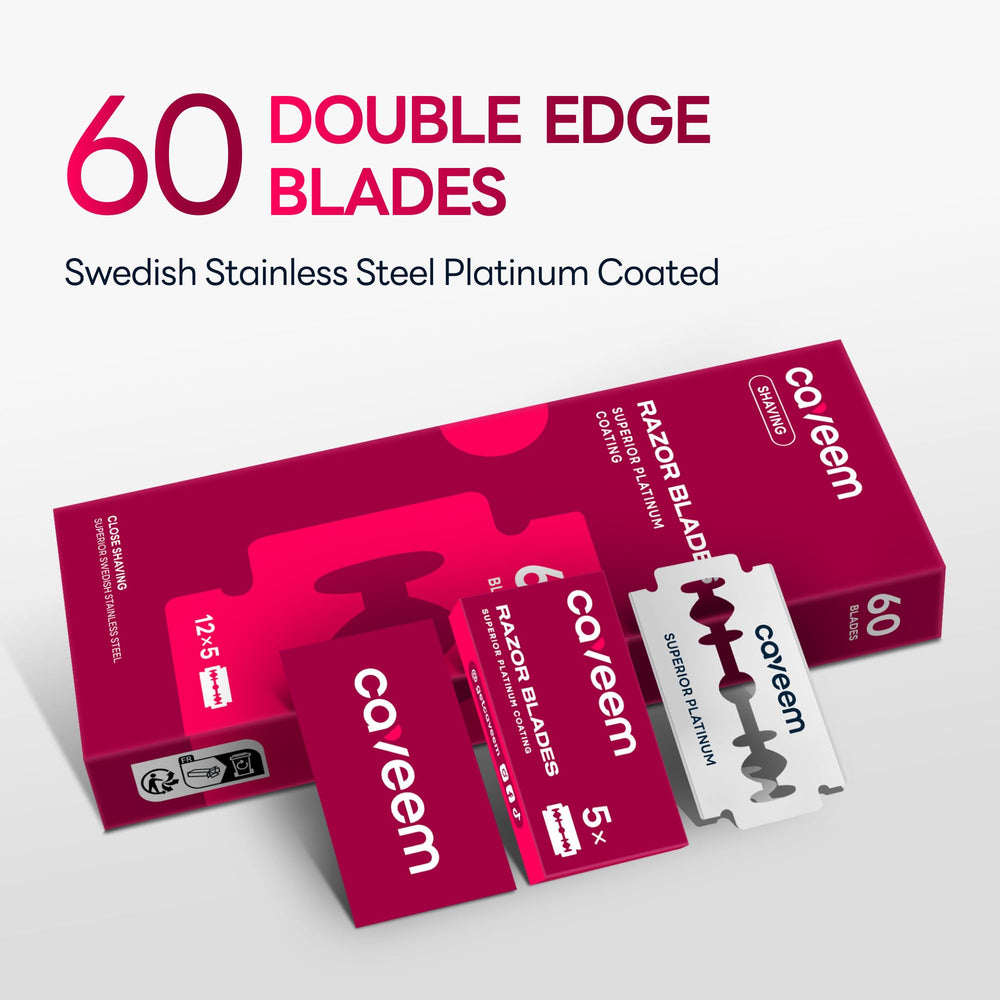 CAVEEM blades in wax-paper wrapped five-blade box for safe travel