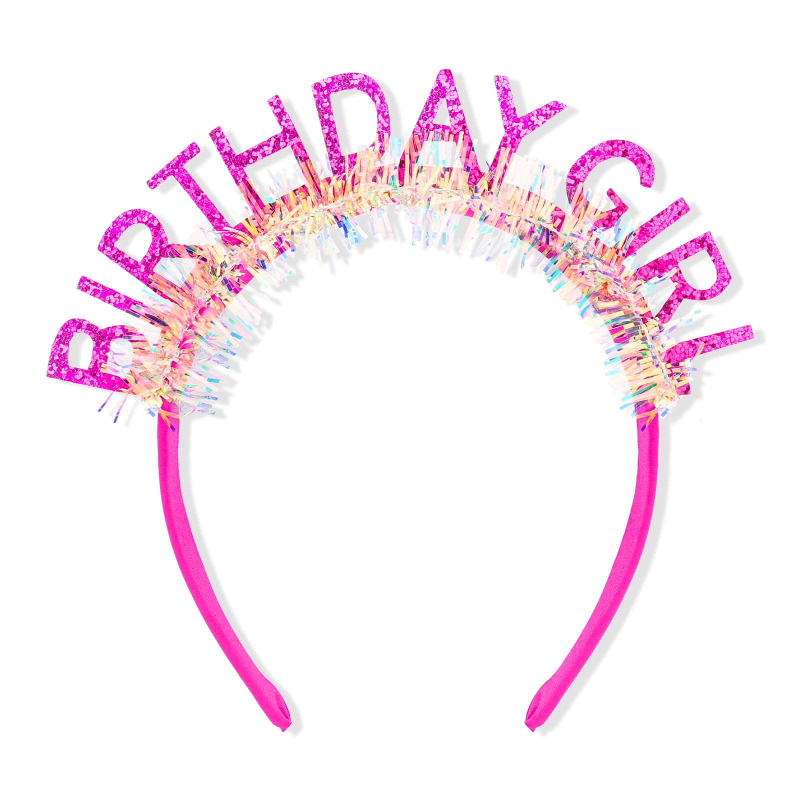 La corona CAVETEE rosa con brillo frontal, ideal para fotos de cumpleaños.
