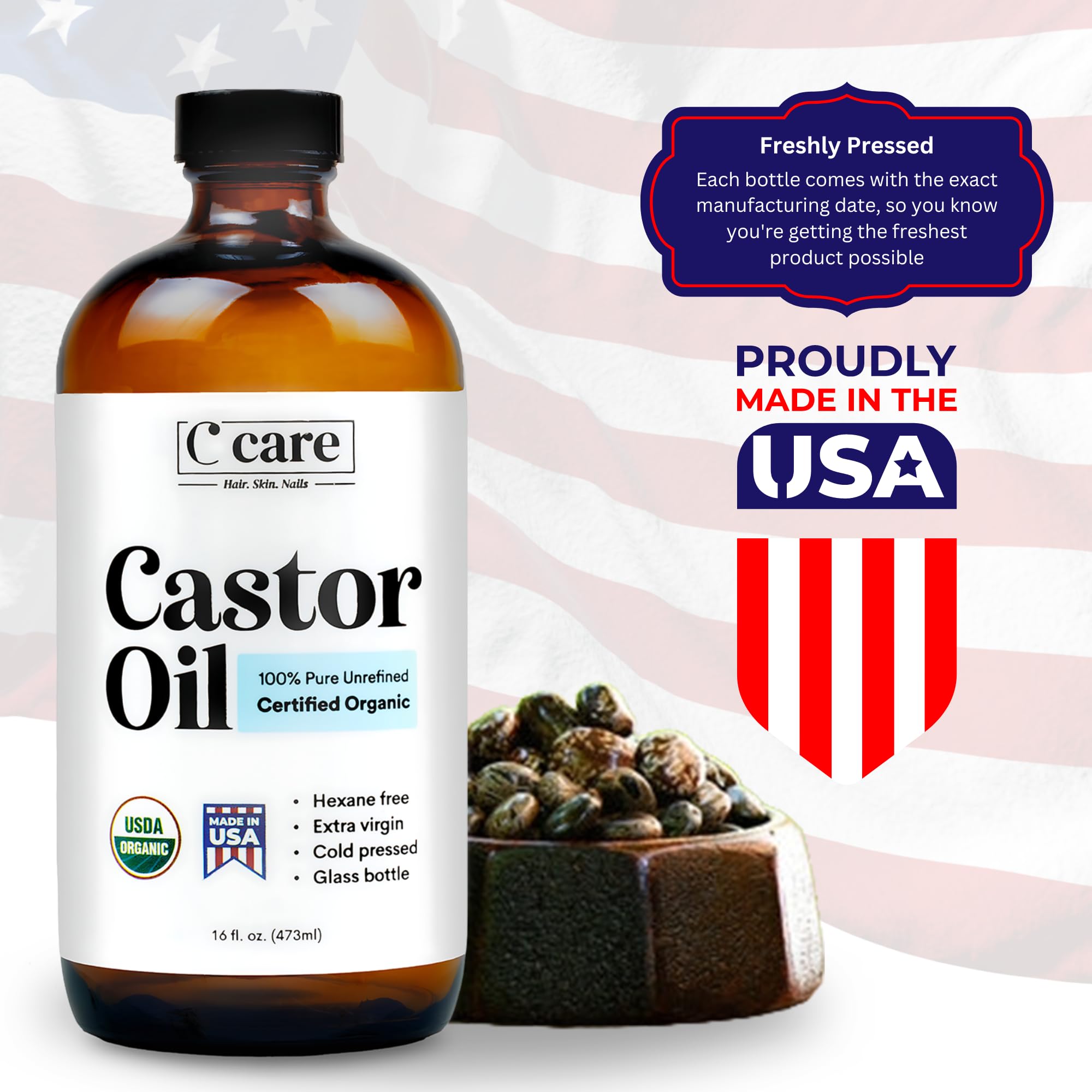 CCare Castor Oil supports eyelash growth for fuller lashes