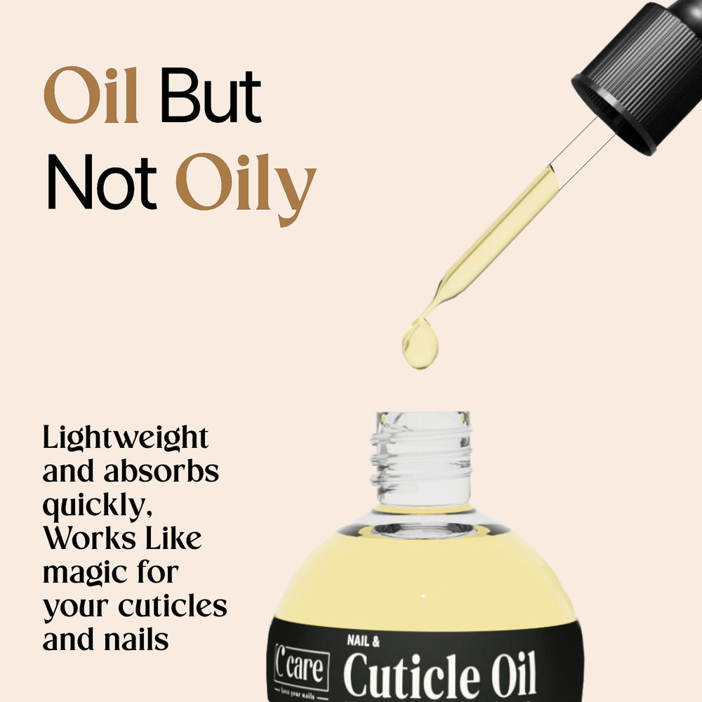 C CARE cuticle oil being applied to the nail and cuticle area
