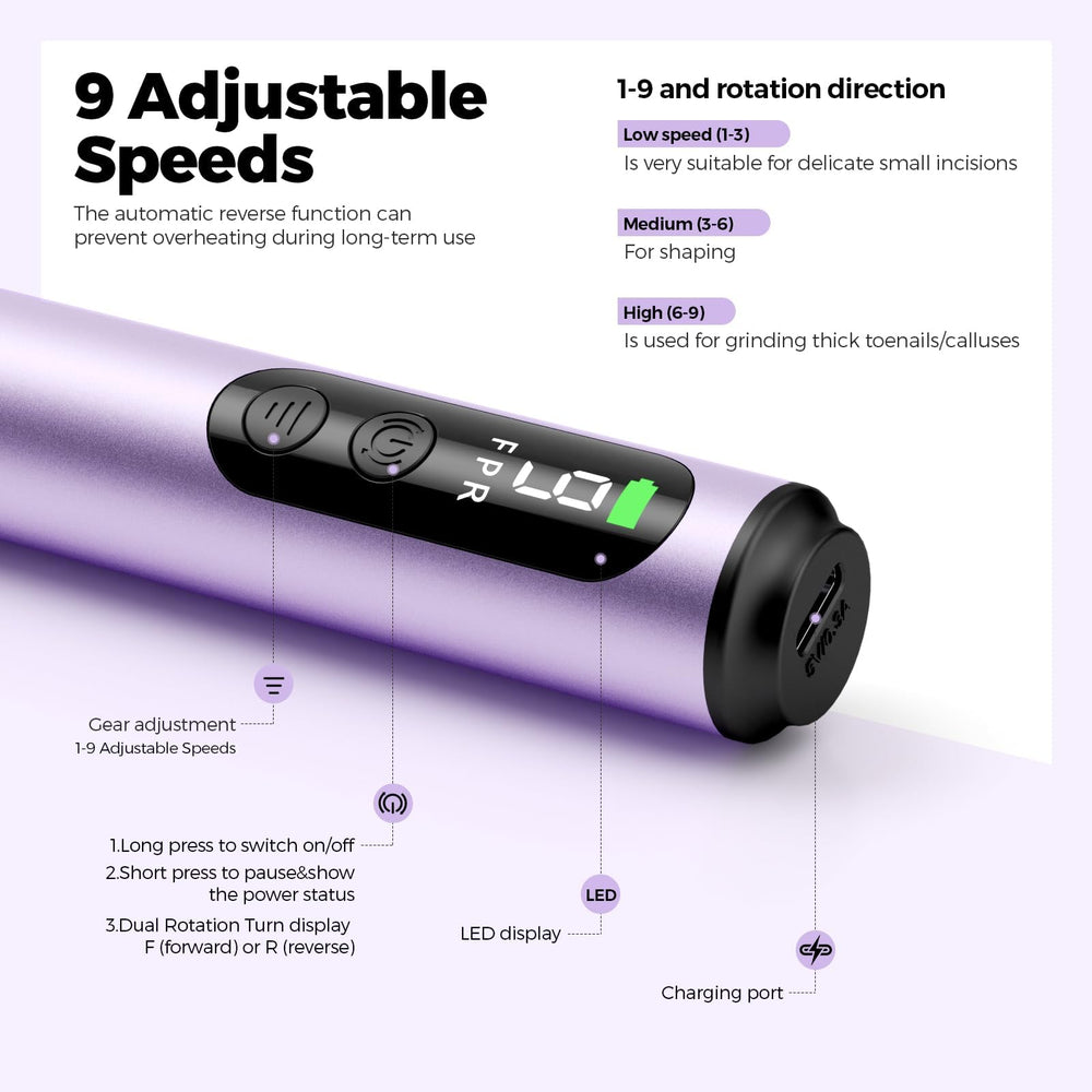 Ccigedy cordless nail drill battery indicator shows long runtime