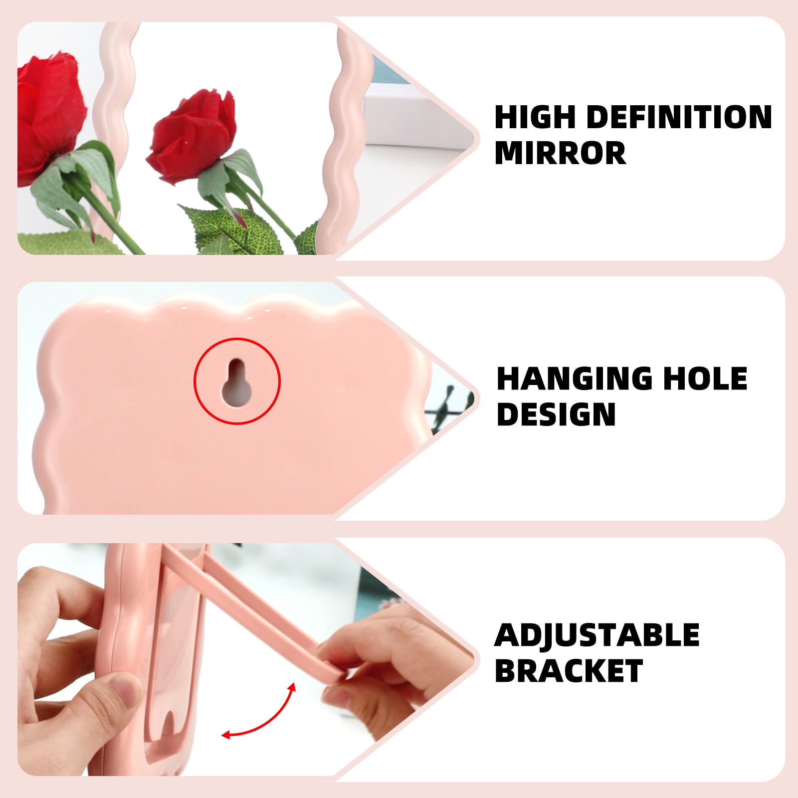 CCREDONE candy-colored finish vanity mirror adds playful charm to any space.