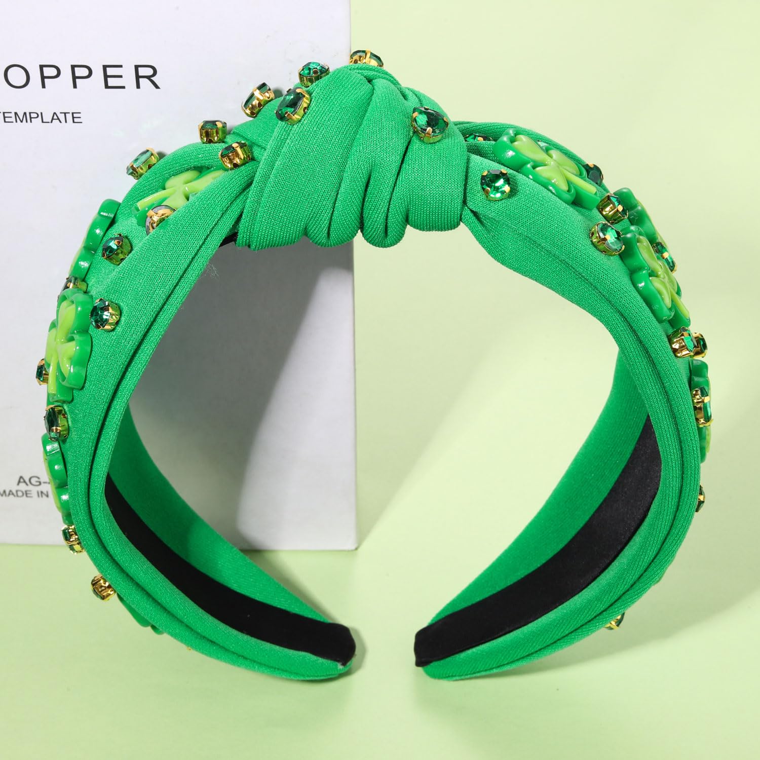 CEALXHENY diadema nudo verde con cristales, añade brillo festivo.