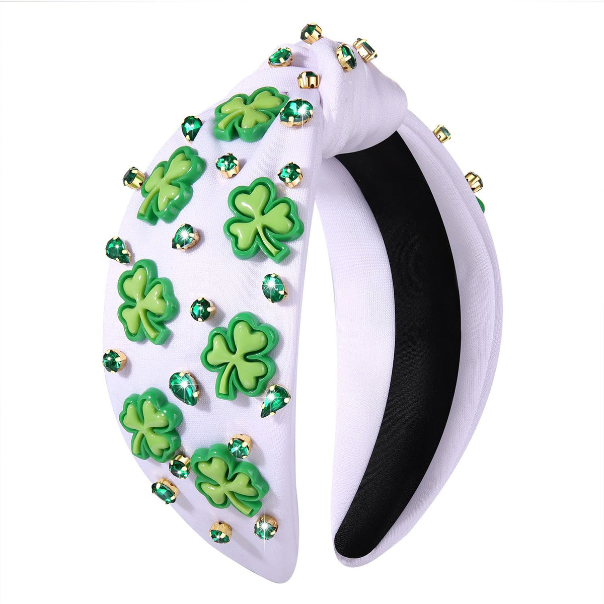 Diadema CEALXHENY con trébol verde y cristales, ideal para desfiles.