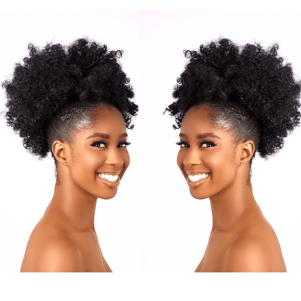 CeciNill Afro Puff curly ponytail closeup highlights natural texture.