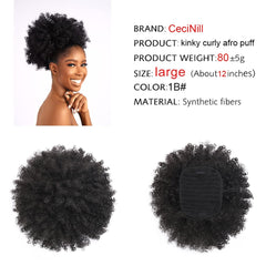 CeciNill Afro Puff drawstring ponytail back view showing two-clips fixation.