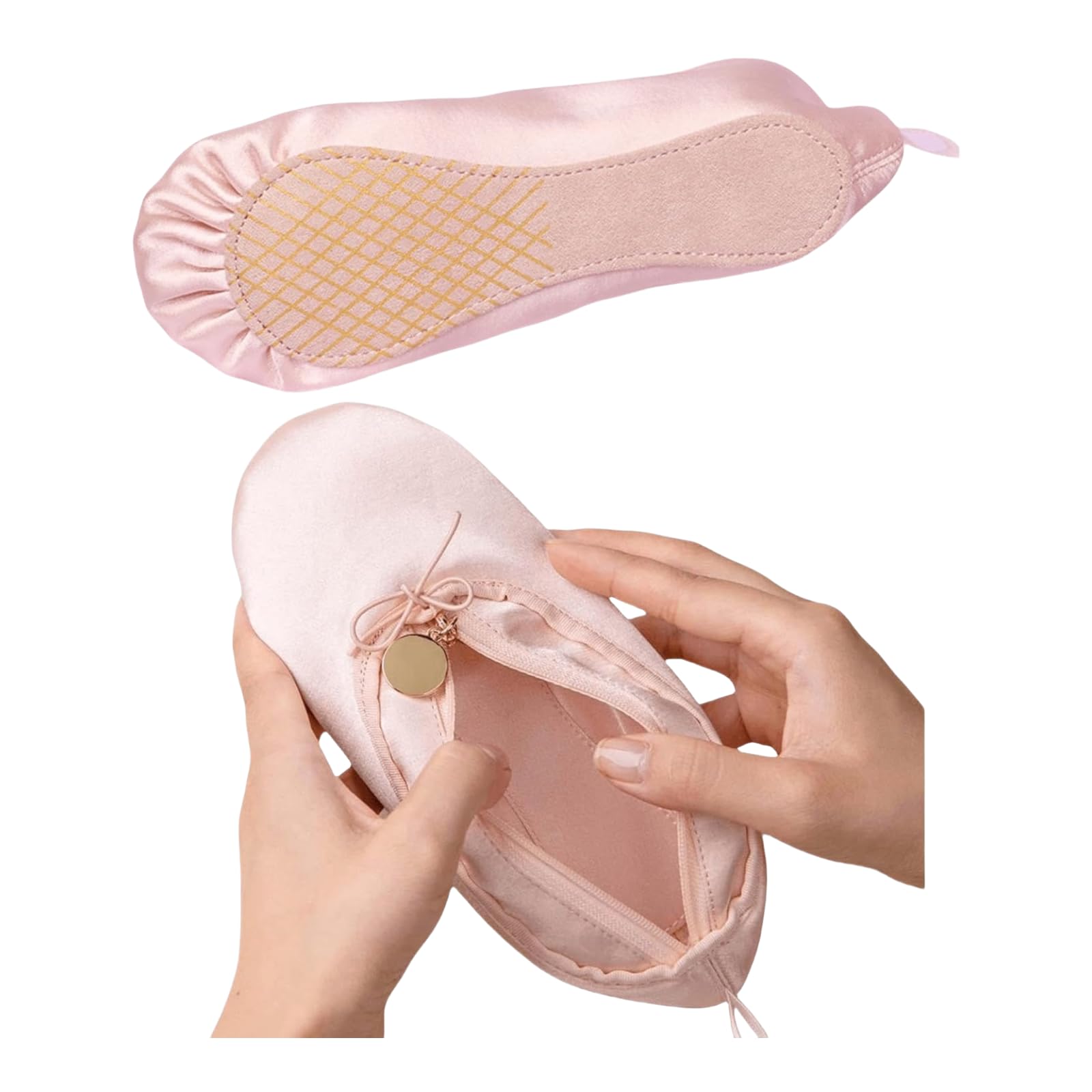 CECKQUE ballet makeup bag pink open lid showing organized space for makeup.