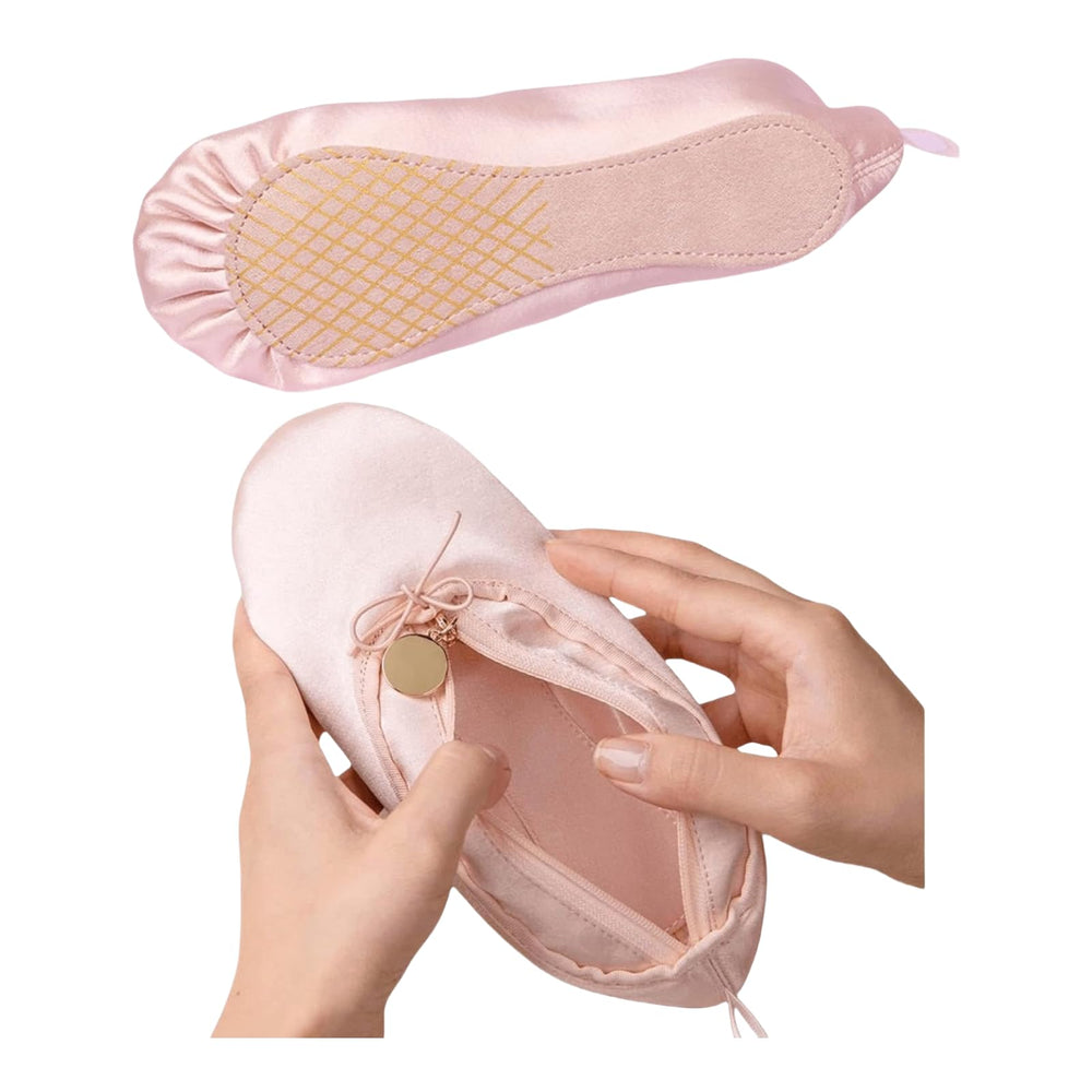 CECKQUE ballet makeup bag pink open lid showing organized space for makeup.