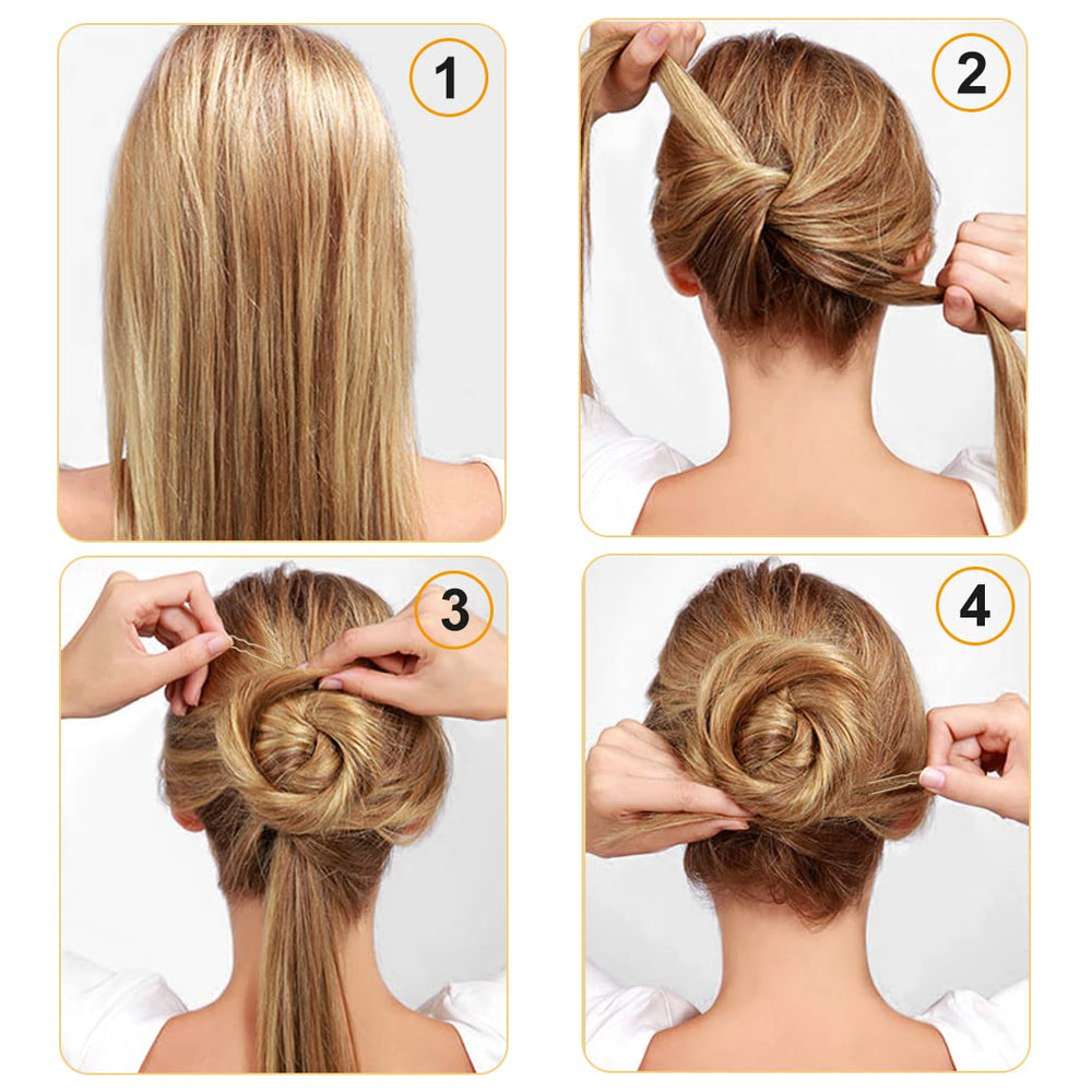 Cehony U-shaped hair pin blends with blonde hair for a seamless look