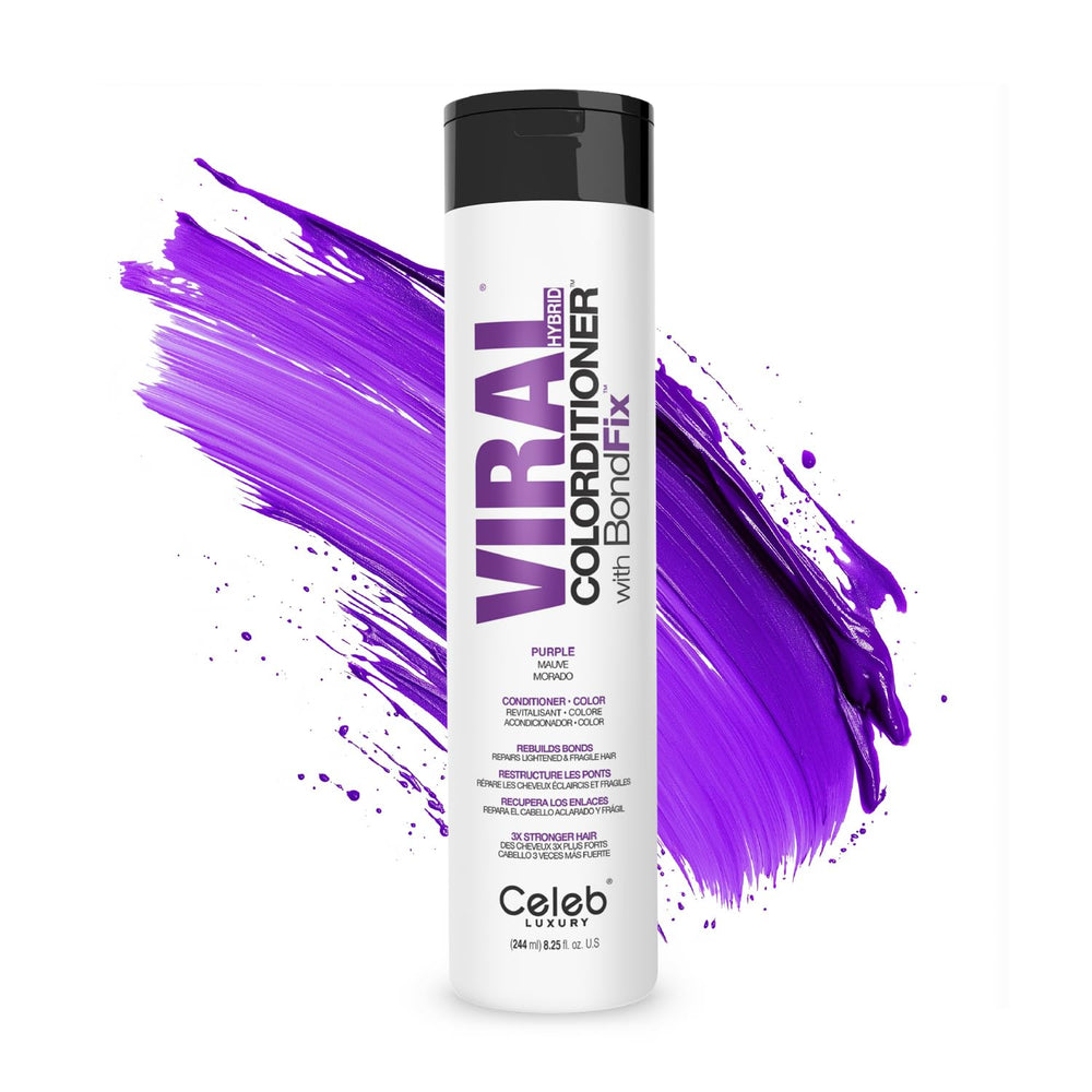 Celeb Luxury Colorditioner blue bottle pour for vibrant color deposit.