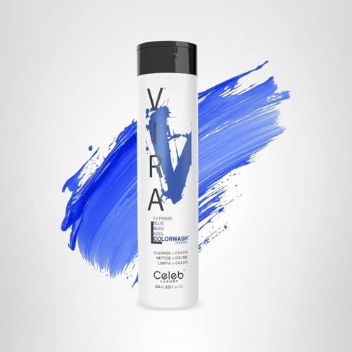 Celeb Luxury Colorwash blue hair after-use shows vibrant blue deposit.