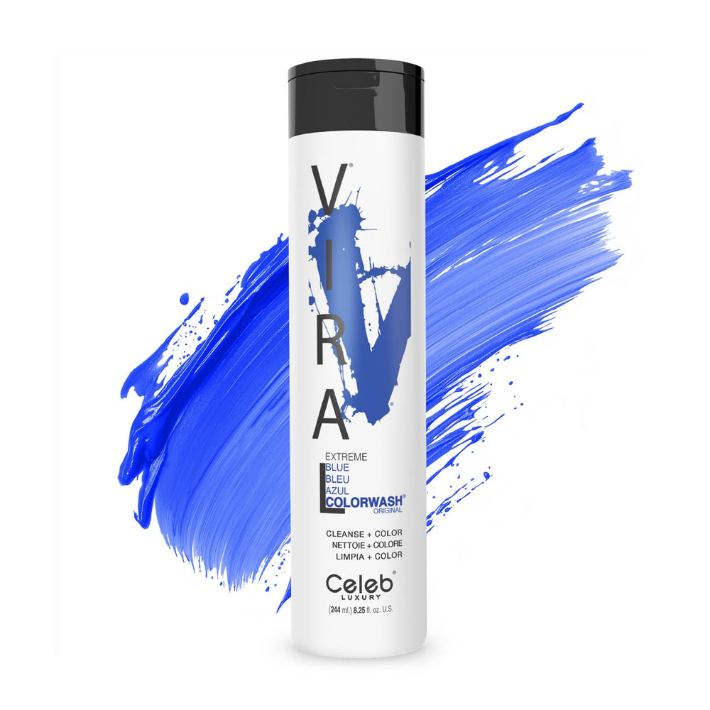 Celeb Luxury Colorwash blue shampoo bottle deposits color for vibrant blue tones.