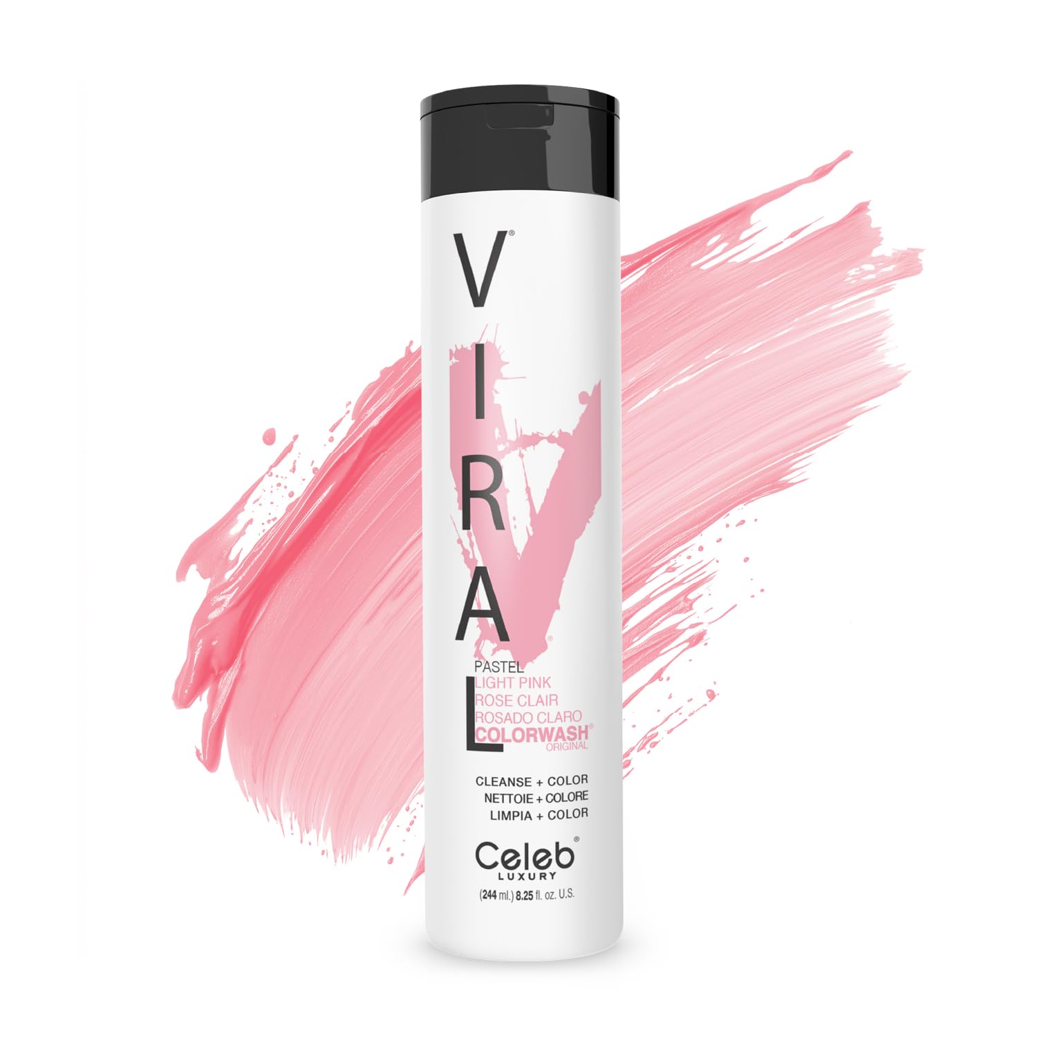 Celeb Luxury Colorwash pastel light pink bottle front for vibrant color maintenance.