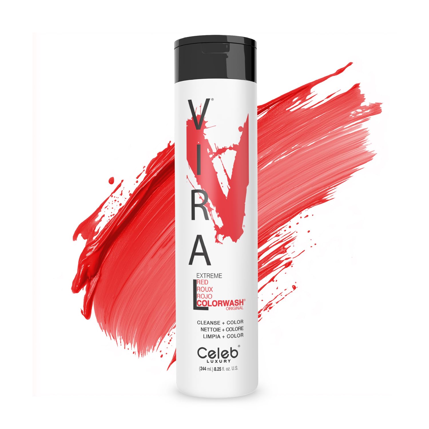 Celeb Luxury Viral Colorwash bottle showcasing Extreme Red color for refreshed tone.