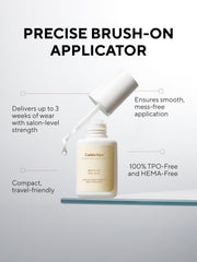 Close-up brush tip applying Celebritips glue for secure, mess-free adhesion.