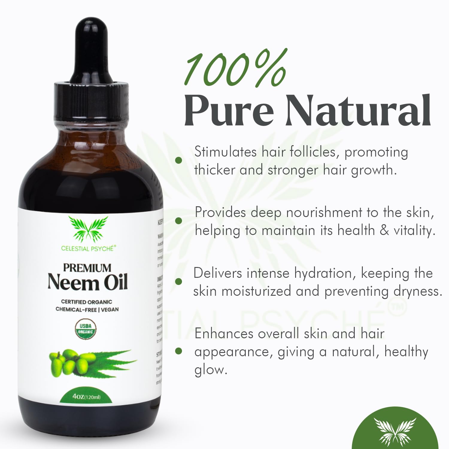 Celestial Psyché Neem Oil drops for scalp nourishment and smoother hair.
