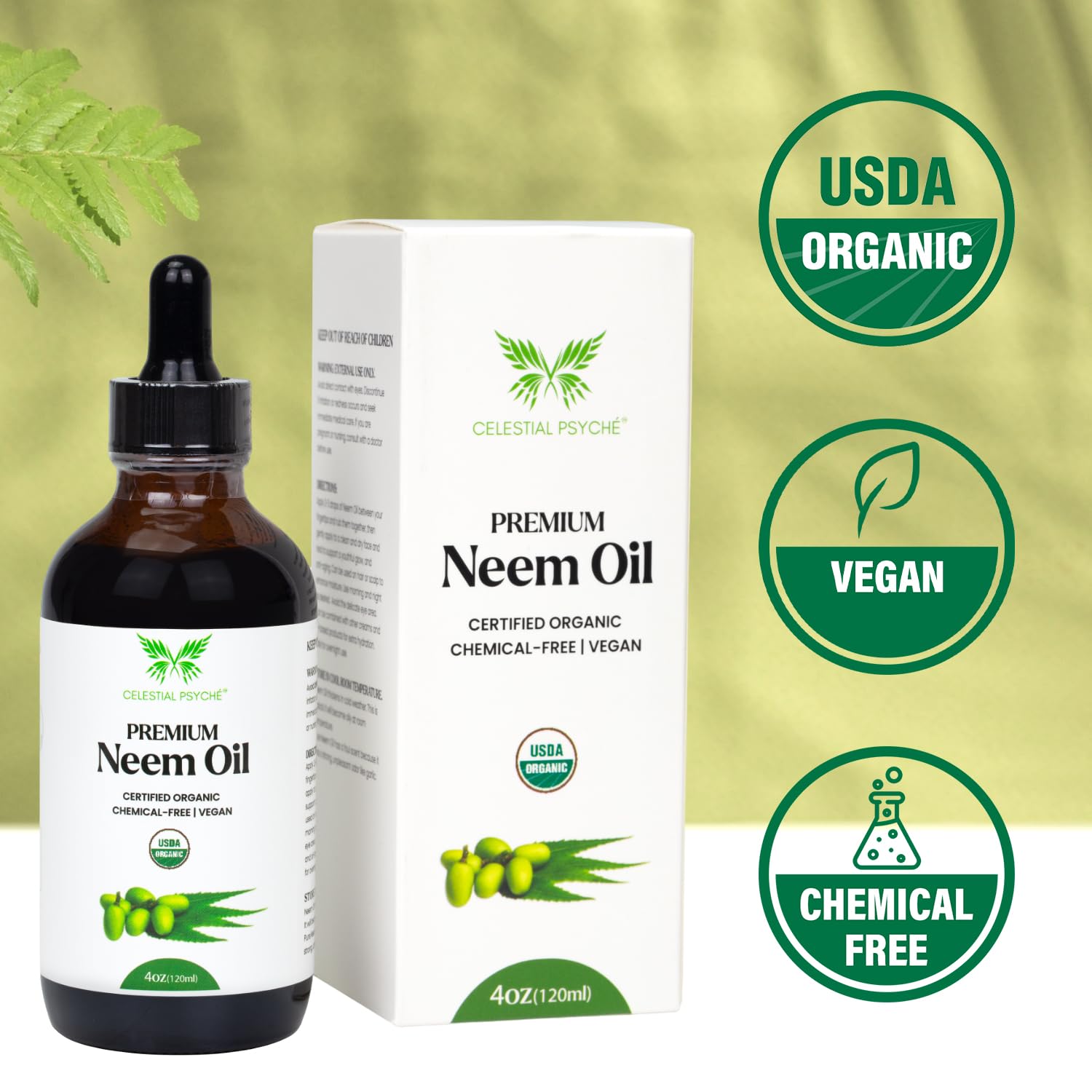 Celestial Psyché Neem Oil supports skin hydration and a natural glow.